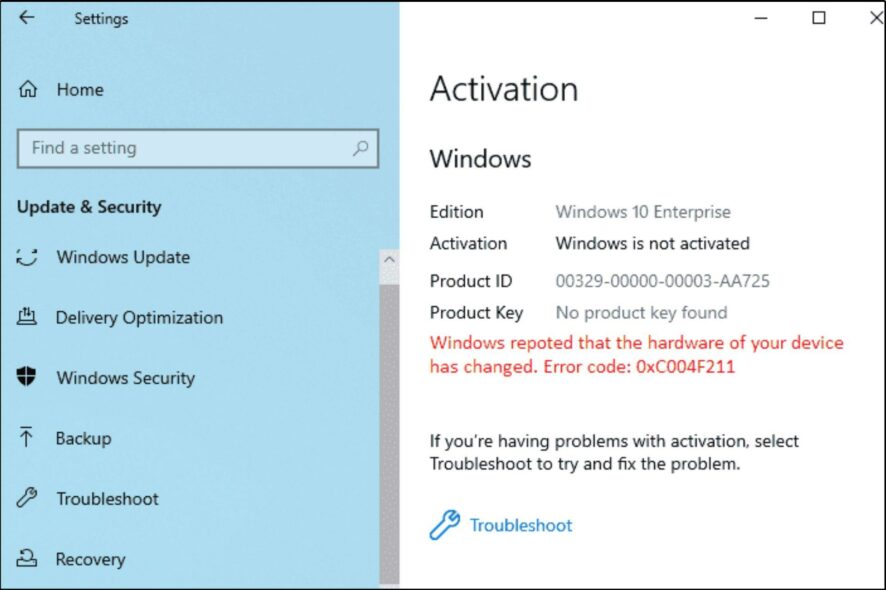 Ошибка активации Windows 10 0xc004f211: исправление