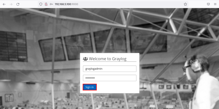 Страница логина Graylog