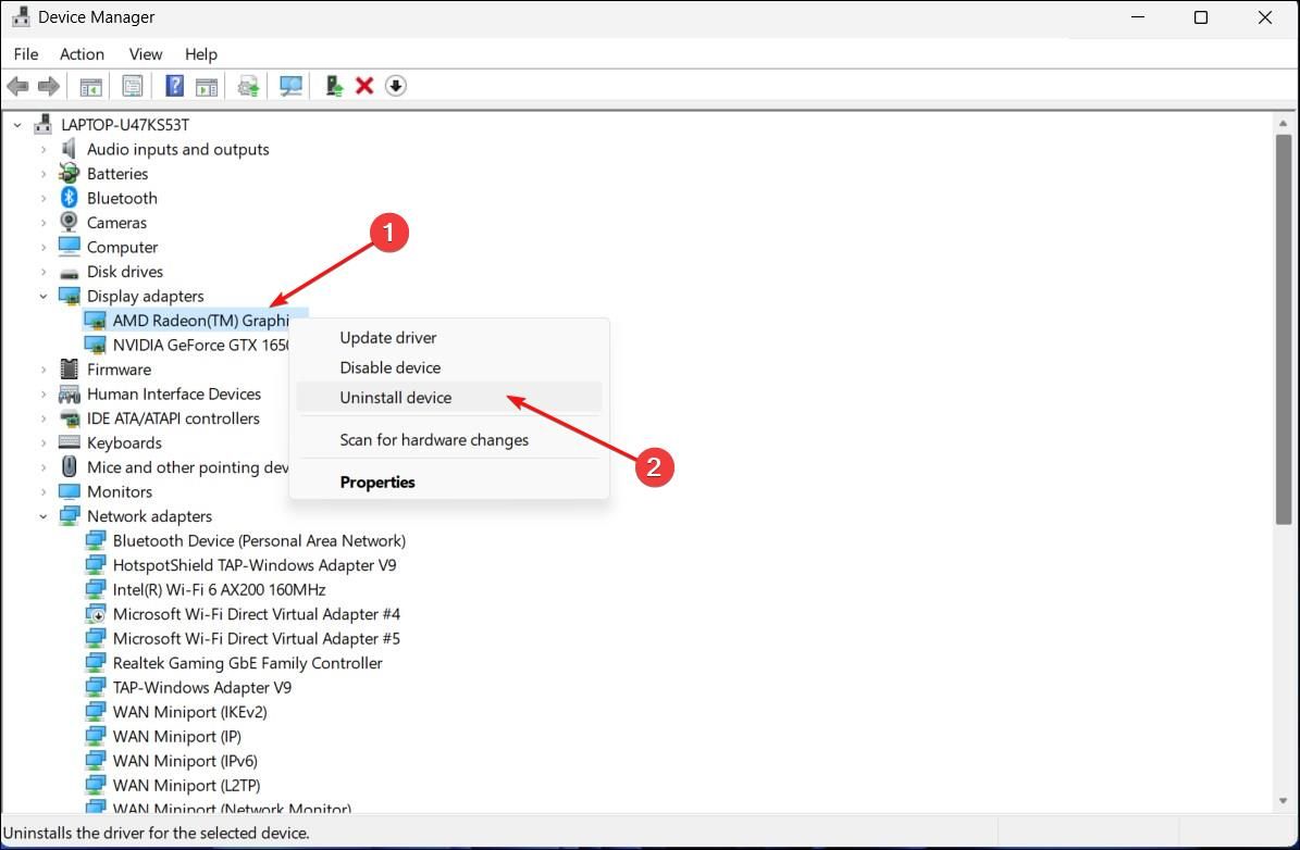 Windows 11 Device Manager Display Adapters Options