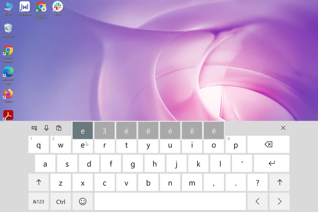 Удерживайте символ, чтобы увидеть версии с акцентами
