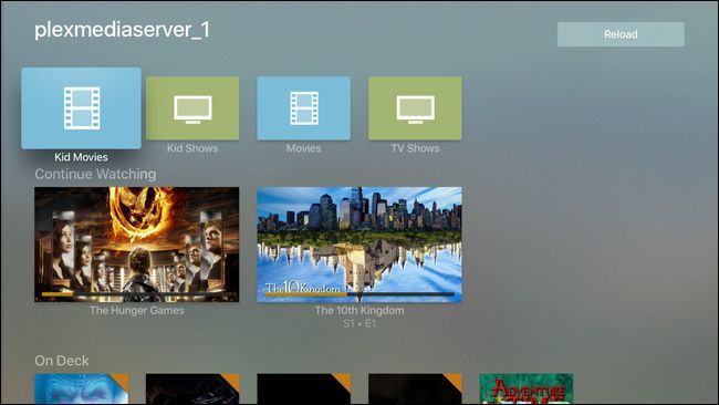Открытое приложение Plex на Apple TV