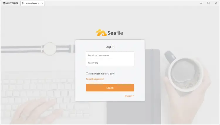 Страница входа Seafile внутри интерфейса ONLYOFFICE