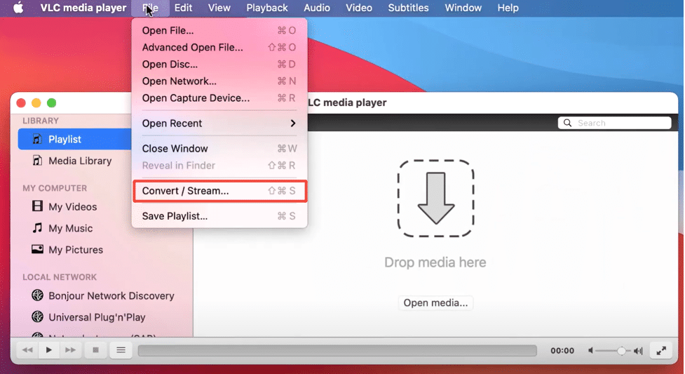 VLC: окно ввода сетевого URL