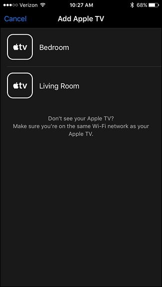 Выбор Apple TV для сопряжения в приложении на iPad