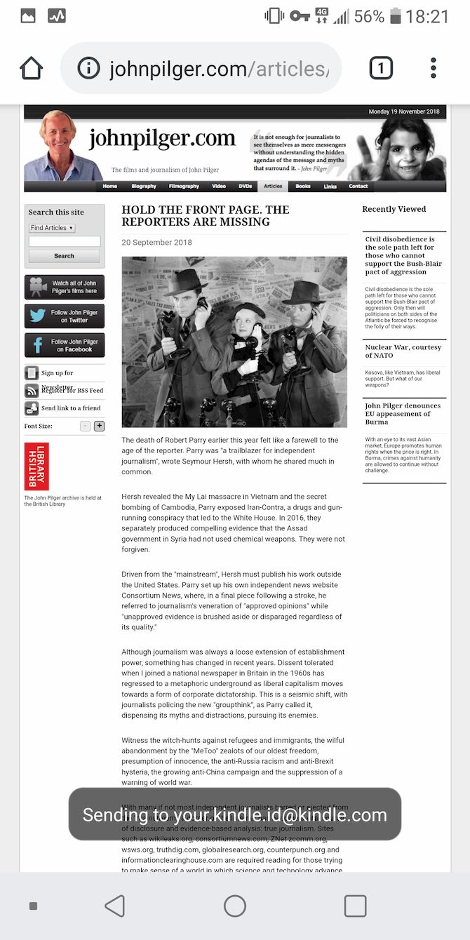 Push to kindle android app notification