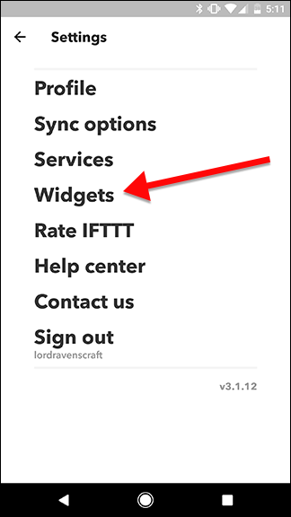 Раздел Widgets в настройках IFTTT на Android