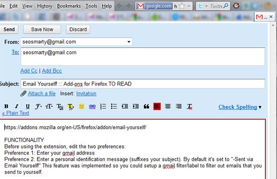 Пример создания письма в Firefox через плагин