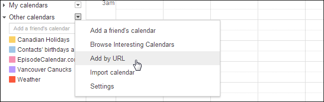 Option Ajouter par URL dans Google Calendar