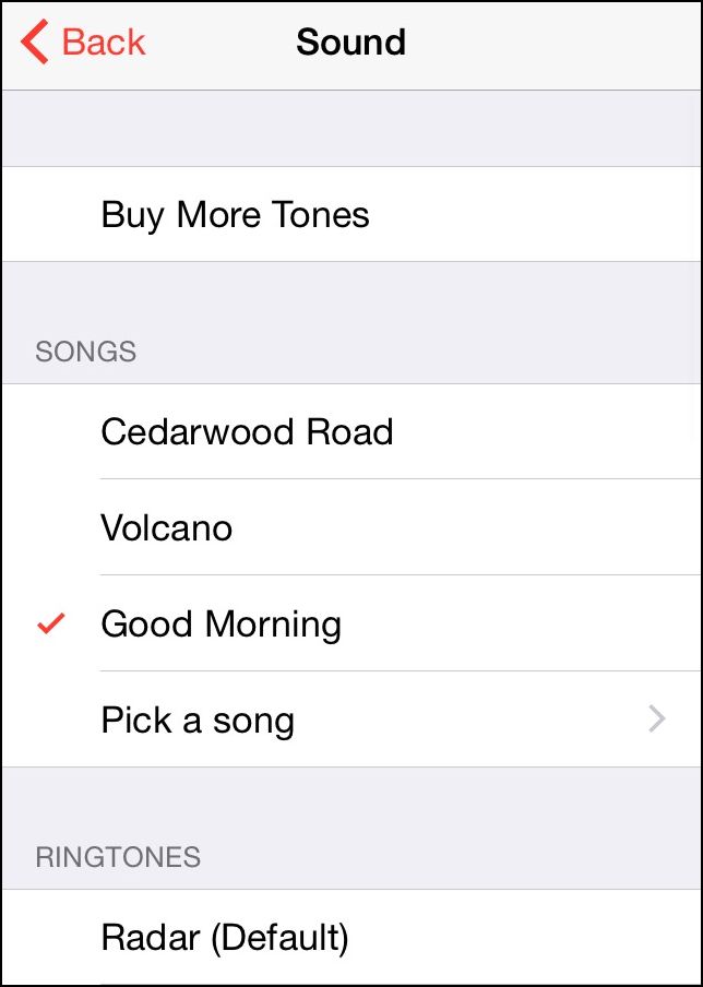 Подтверждение выбранной песни в настройках будильника