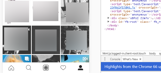 интерфейс Instagram в режиме мобильного устройства
