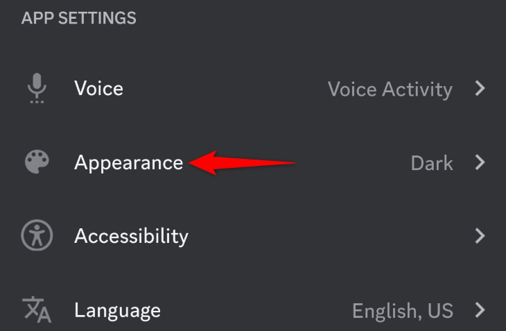 Выберите «Внешний вид».