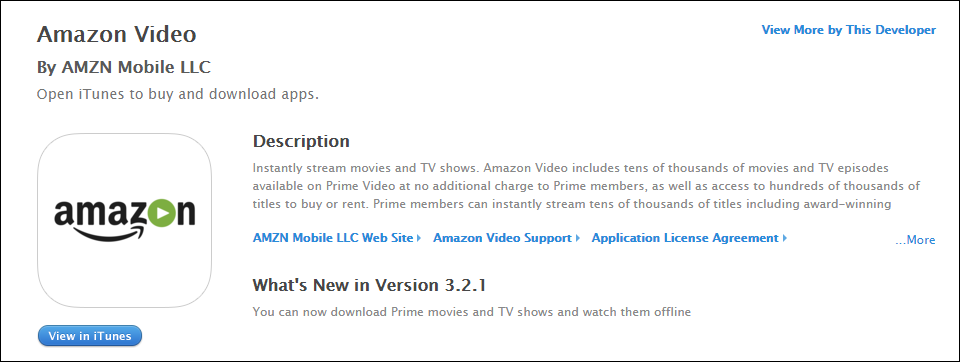 Установка Amazon Video на iOS, экран App Store