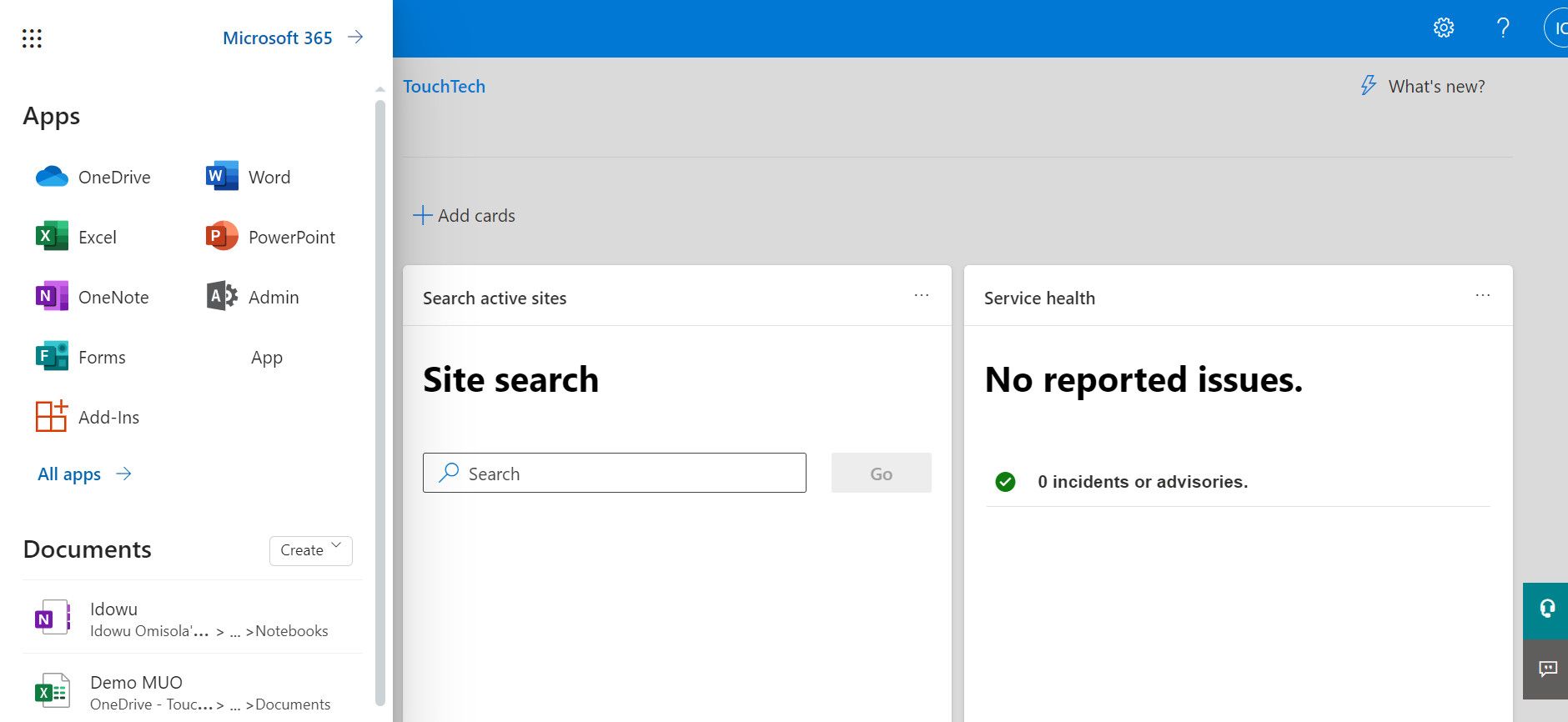 Панель SharePoint с доступом к приложению OneDrive