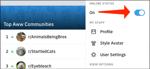 Переключатель для онлайн‑статуса: выключение