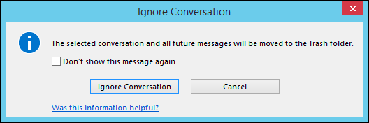 Снимок экрана: подтверждение игнорирования разговора
