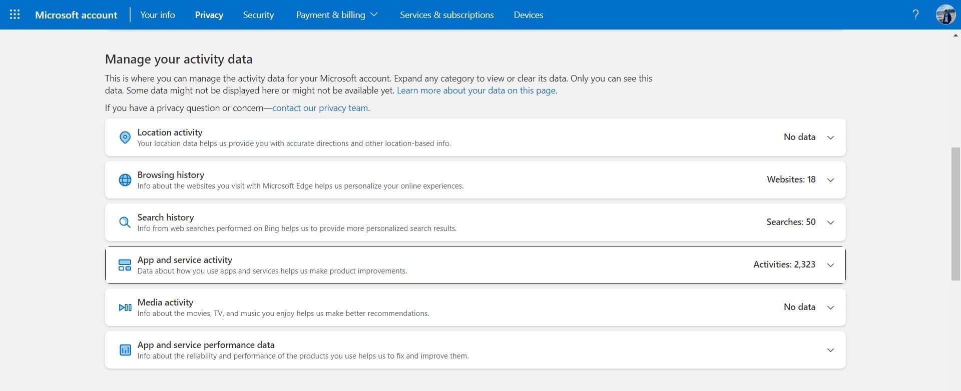Privacy dashboard Microsoft