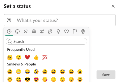 Selezione emoji per lo stato in Slack
