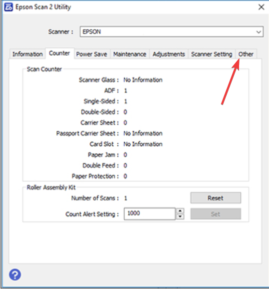 Вкладка «Other» в утилите Epson Scan