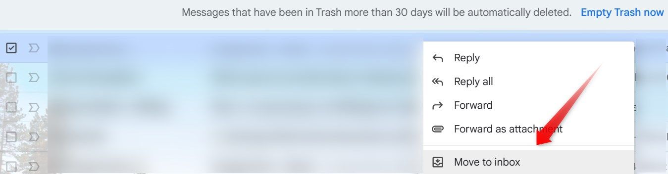 Перемещение удалённого письма обратно во Входящие.