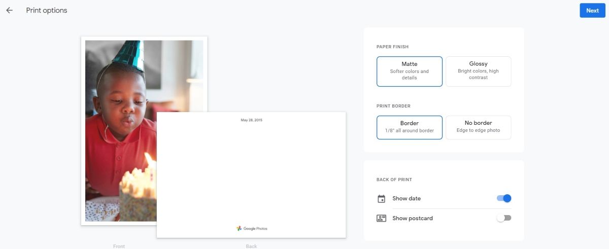 Выбор лакировки (глянцевая или матовая) и рамки для отпечатков