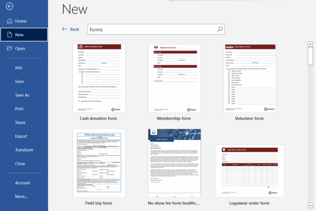 Поиск шаблонов форм в Word