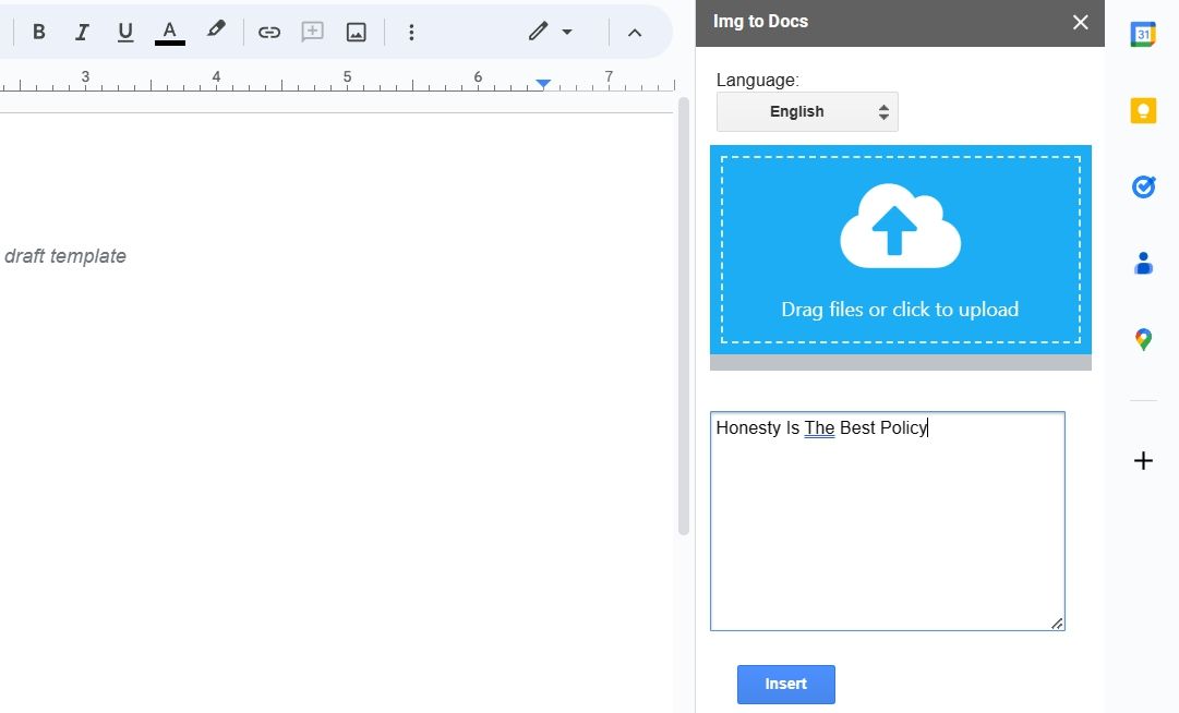 Интерфейс дополнения с перетаскиванием изображения для OCR