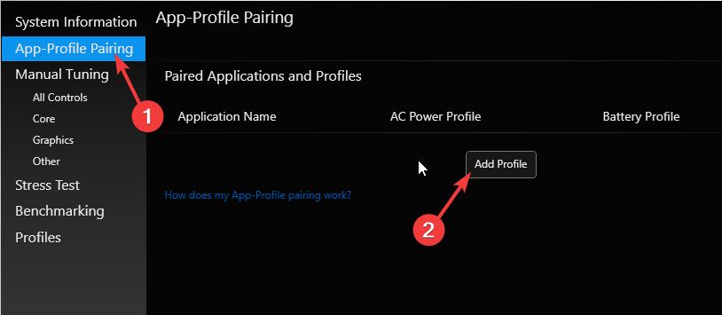 Add Profile - intel extreme tuning utility