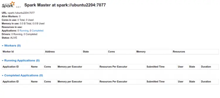 Веб-интерфейс дашборда Apache Spark