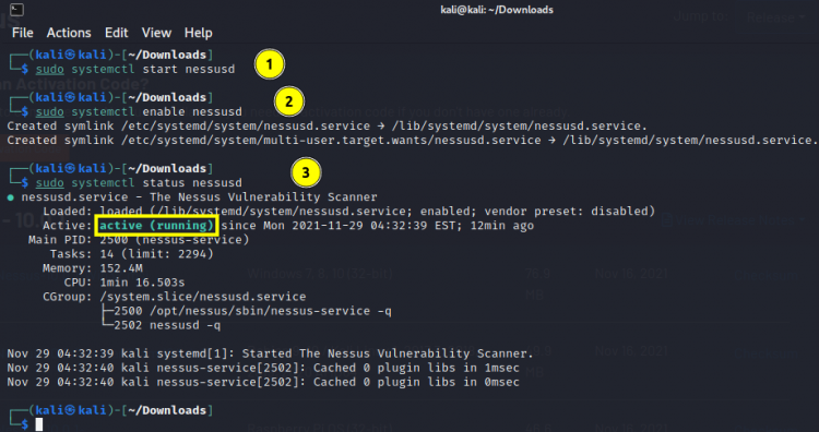 Управление демоном Nessus с помощью systemctl