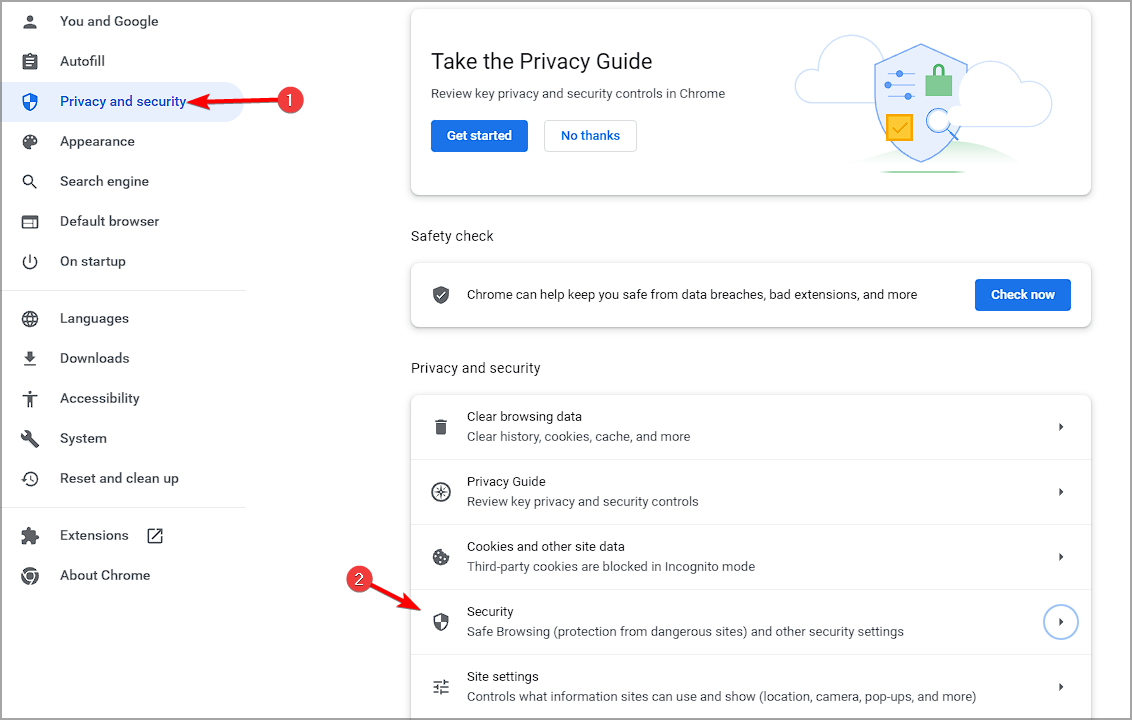 Раздел Безопасность в настройках