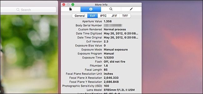 Подробные EXIF-метаданные изображения