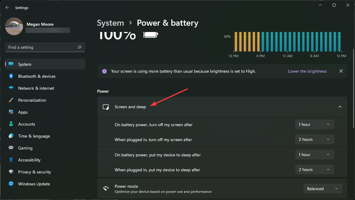 Adjust screen and sleep settings.