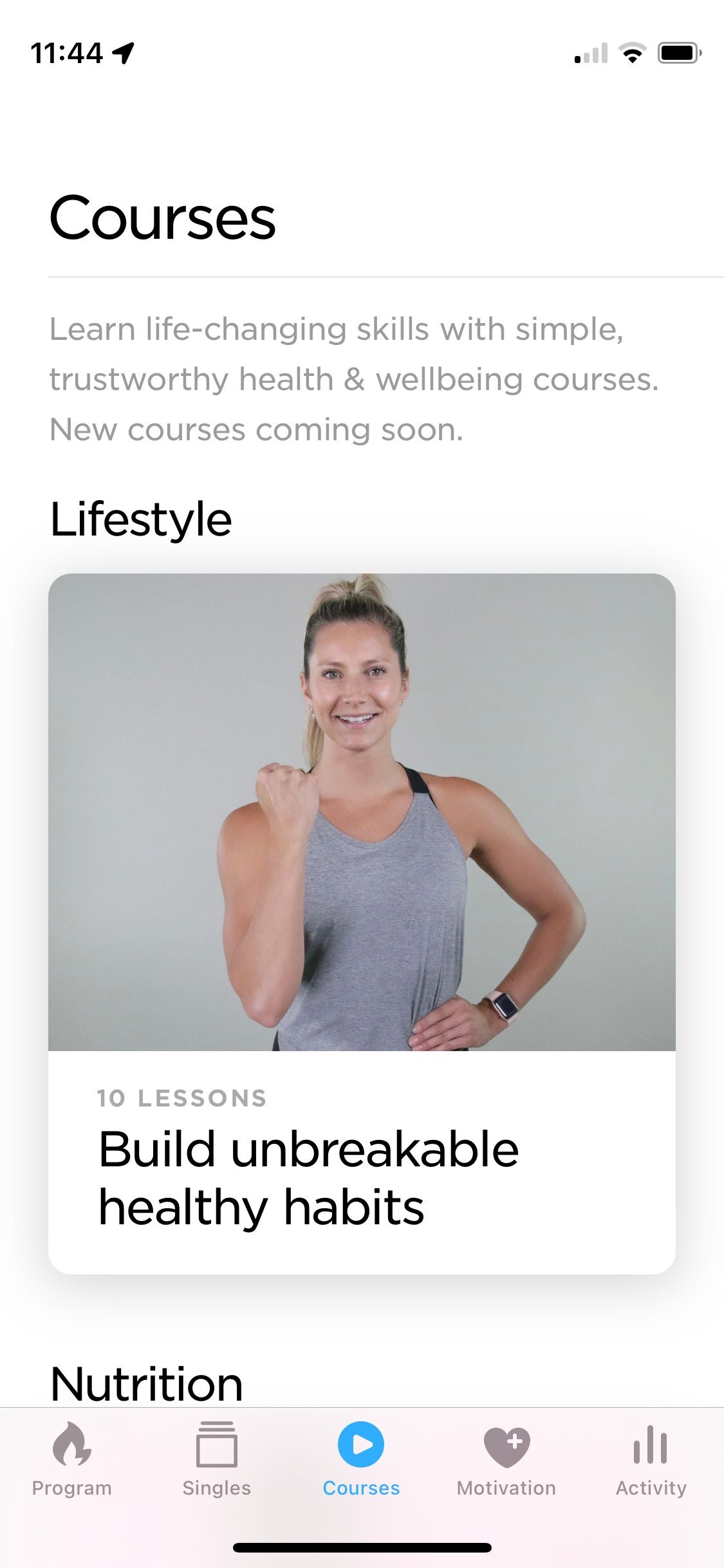 Скриншот меню Courses в Zova