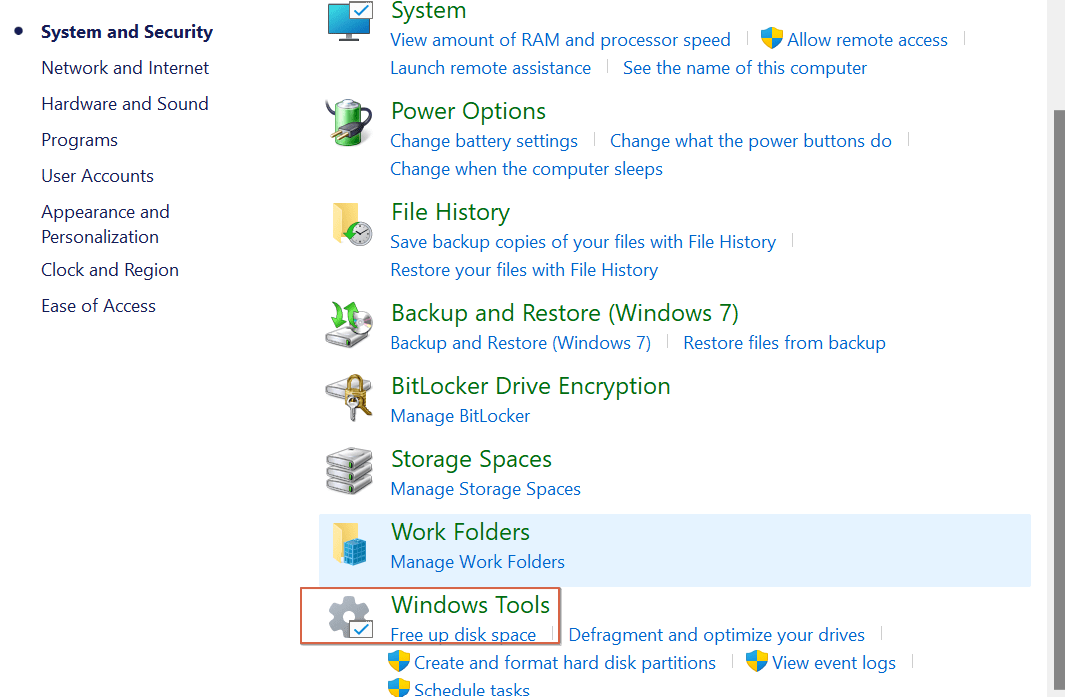 Пункт Windows Tools в Панели управления