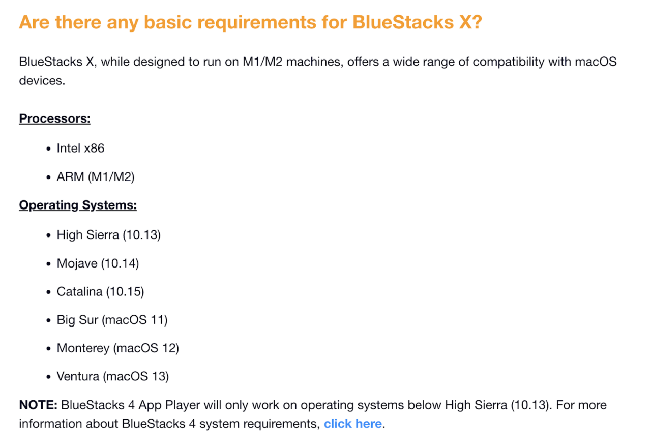 Таблица совместимости BlueStacks X для macOS