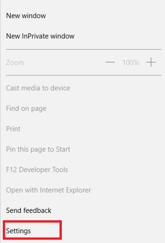 Пункт 'Настройки' в меню Edge