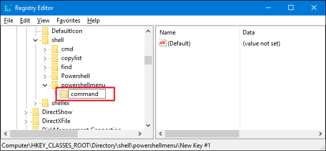 Создание ключа command внутри powershellmenu