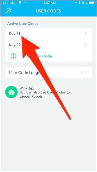 Список кодов в приложении: выбор кода для удаления