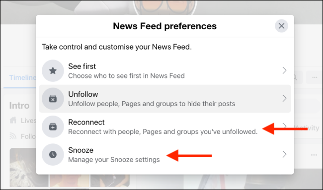 Выберите Повторно подключить, чтобы вернуть тех, от кого вы отписались