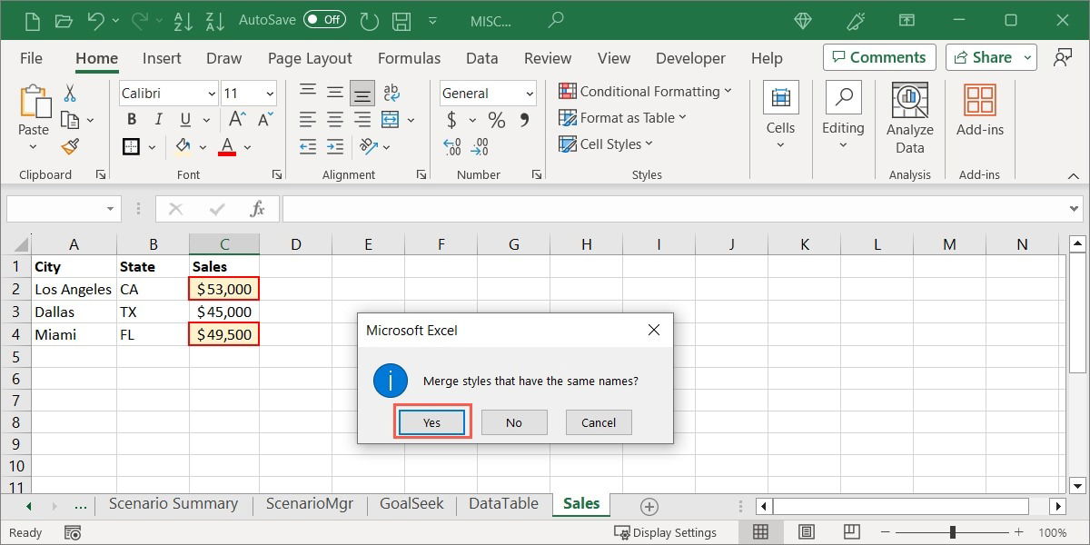 Подтверждение объединения стилей с одинаковыми именами