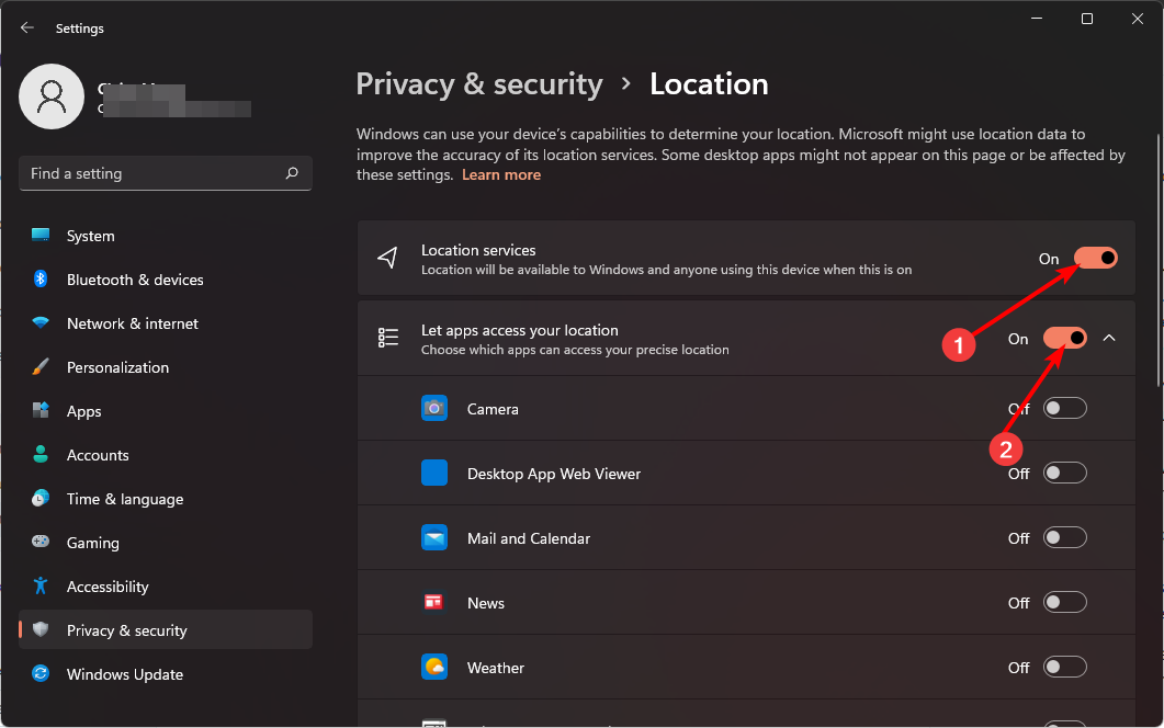 Разрешение доступа приложений к местоположению