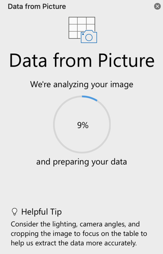 Процесс извлечения данных из изображения в Excel для Mac