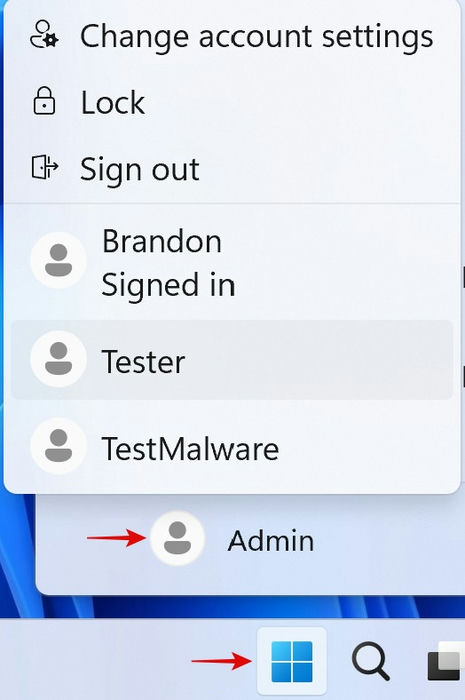 Переключение на новую стандартную учётную запись пользователя