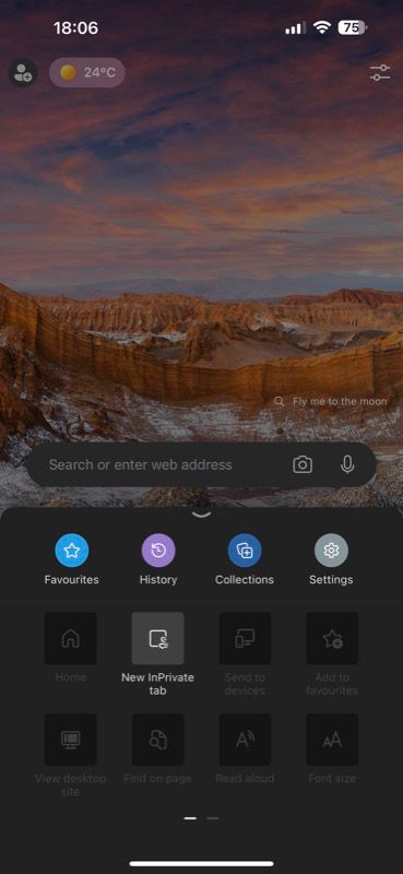 Раздел настроек Edge на iPhone