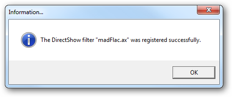 Установка madFLAC — сообщение об успешной регистрации