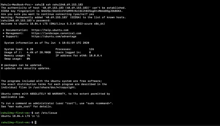 Успешное подключение по SSH к виртуальной машине