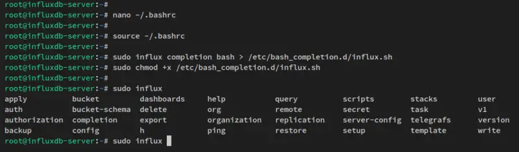 Автодополнение influx
