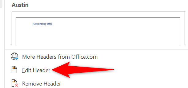 Пункт Edit Header в меню колонтитула