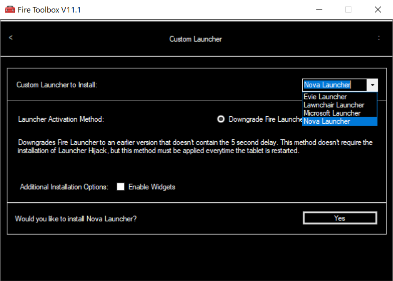 Fire Toolbox — выбор лаунчера