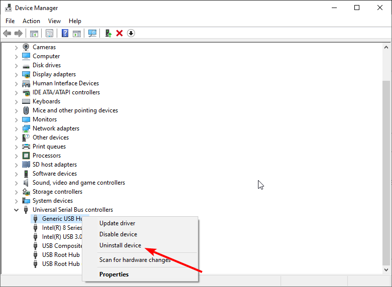 Удаление устройства в диспетчере